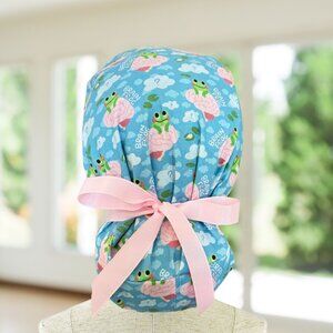 Premium Brain Frog ~ Ponytail Style Scrub Hat, Surgical Cap, MD,CNA, Gift